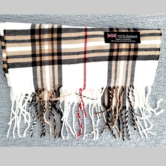 100% Cashmere Checked Made in Scotland Plaid Scarf - Picture 8 of 8